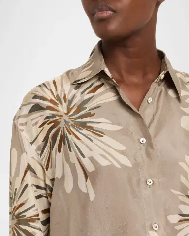 Brunello Cucinelli Abstract Dahlia Silk Button-Down Shirt | Thumbnail 5 Brunello Cucinelli Abstract Dahlia Silk Button-Down Shirt | Thumbnail 5