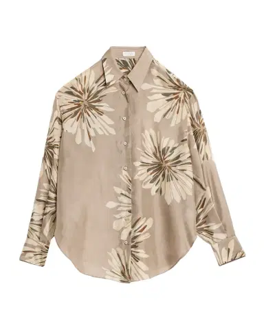 Brunello Cucinelli Abstract Dahlia Silk Button-Down Shirt | Thumbnail 1 Brunello Cucinelli Abstract Dahlia Silk Button-Down Shirt | Thumbnail 1