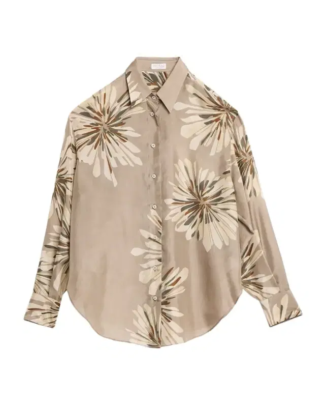 Abstract Dahlia Silk Button-Down Shirt