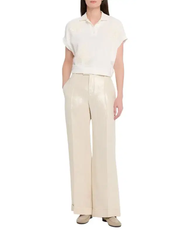 Shimmering Cotton-Silk Wide-Leg Pants