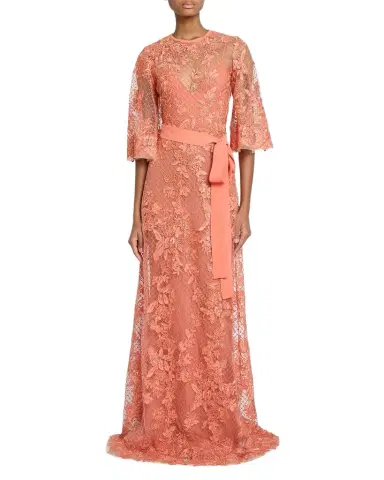 Elie Saab Lace Embroidered Tulle Maxi Dress | Thumbnail 1 Elie Saab Lace Embroidered Tulle Maxi Dress | Thumbnail 1