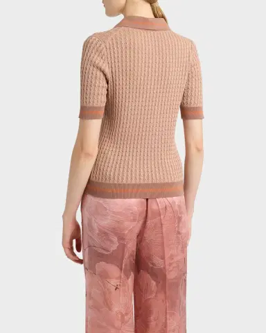Kiton Cotton Cable Knit Short-Sleeve Polo Shirt | Thumbnail 3