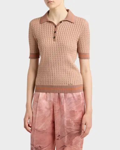 Kiton Cotton Cable Knit Short-Sleeve Polo Shirt | Thumbnail 4