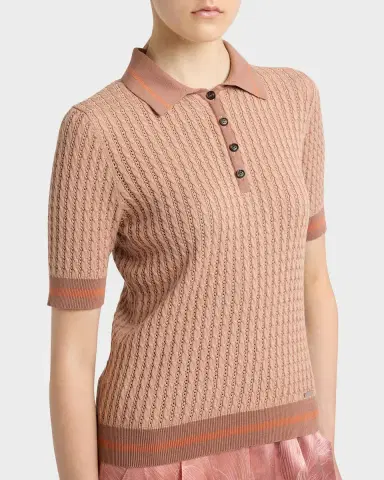 Kiton Cotton Cable Knit Short-Sleeve Polo Shirt | Thumbnail 5