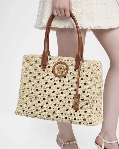 Versace La Medusa Large Crochet Raffia Tote Bag | Thumbnail 2