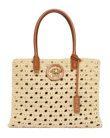 Versace La Medusa Large Crochet Raffia Tote Bag | Thumbnail 1