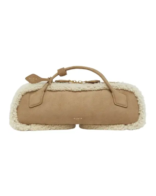 Le Teckel Medium Suede & Shearling Top-Handle Bag