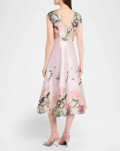 Kay Unger New York Augusta Floral-Print Metallic Mikado Midi Dress | Thumbnail 3 Kay Unger New York Augusta Floral-Print Metallic Mikado Midi Dress | Thumbnail 3