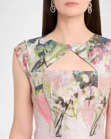 Kay Unger New York Augusta Floral-Print Metallic Mikado Midi Dress | Thumbnail 5 Kay Unger New York Augusta Floral-Print Metallic Mikado Midi Dress | Thumbnail 5