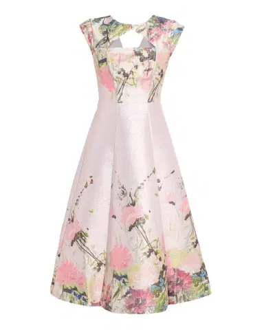 Kay Unger New York Augusta Floral-Print Metallic Mikado Midi Dress | Thumbnail 1 Kay Unger New York Augusta Floral-Print Metallic Mikado Midi Dress | Thumbnail 1