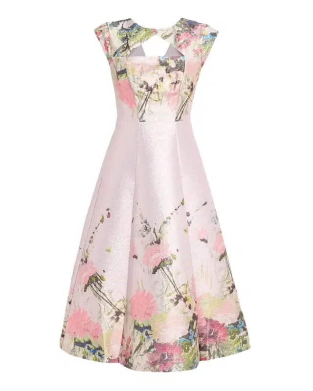 Kay Unger New York Augusta Floral-Print Metallic Mikado Midi Dress