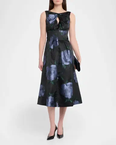 Kay Unger New York Mia Pleated Floral-Print Cutout Midi Dress | Thumbnail 2 Kay Unger New York Mia Pleated Floral-Print Cutout Midi Dress | Thumbnail 2