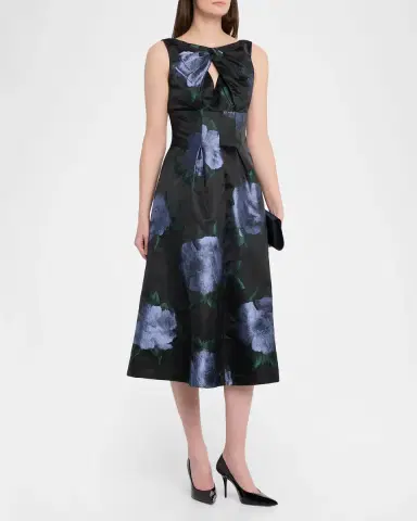 Kay Unger New York Mia Pleated Floral-Print Cutout Midi Dress | Thumbnail 4 Kay Unger New York Mia Pleated Floral-Print Cutout Midi Dress | Thumbnail 4