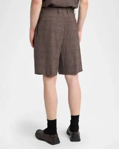 Jil Sander Men's Plaid Wool and Linen Relaxed-Fit Pleated Shorts | Thumbnail 3 Jil Sander Men's Plaid Wool and Linen Relaxed-Fit Pleated Shorts | Thumbnail 3