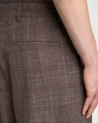 Jil Sander Men's Plaid Wool and Linen Relaxed-Fit Pleated Shorts | Thumbnail 5 Jil Sander Men's Plaid Wool and Linen Relaxed-Fit Pleated Shorts | Thumbnail 5