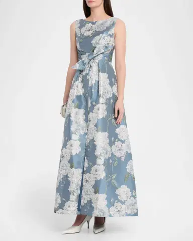 Kay Unger New York Lilianna Sleeveless Pleated Floral-Print Gown | Thumbnail 4 Kay Unger New York Lilianna Sleeveless Pleated Floral-Print Gown | Thumbnail 4