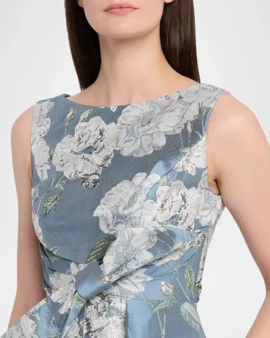Kay Unger New York Lilianna Sleeveless Pleated Floral-Print Gown | Thumbnail 5 Kay Unger New York Lilianna Sleeveless Pleated Floral-Print Gown | Thumbnail 5