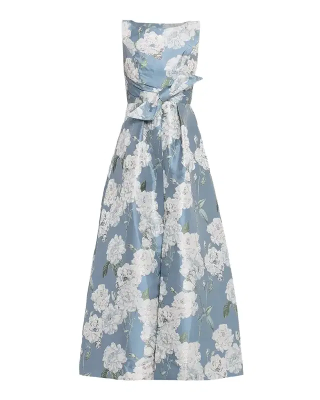 Kay Unger New York Lilianna Sleeveless Pleated Floral-Print Gown