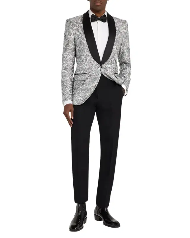 Men 's Floral Lamé Single-Breasted Jacket
