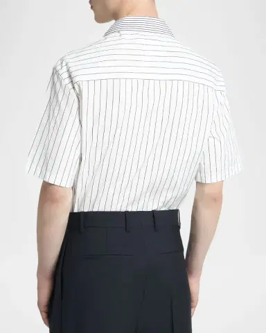 Jil Sander Men's Cotton Mixed Stripe Short-Sleeve Shirt | Thumbnail 3 Jil Sander Men's Cotton Mixed Stripe Short-Sleeve Shirt | Thumbnail 3