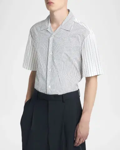 Jil Sander Men's Cotton Mixed Stripe Short-Sleeve Shirt | Thumbnail 4 Jil Sander Men's Cotton Mixed Stripe Short-Sleeve Shirt | Thumbnail 4