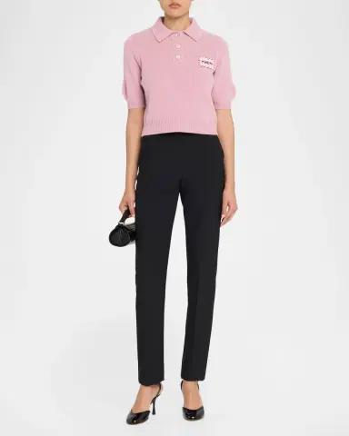 Marni Short-Sleeve Cashmere Crop Polo Sweater | Thumbnail 2