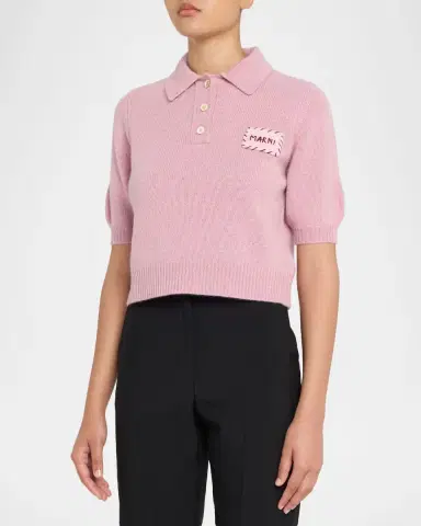 Marni Short-Sleeve Cashmere Crop Polo Sweater | Thumbnail 4