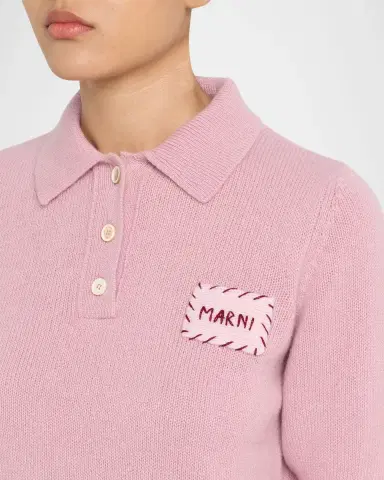 Marni Short-Sleeve Cashmere Crop Polo Sweater | Thumbnail 5