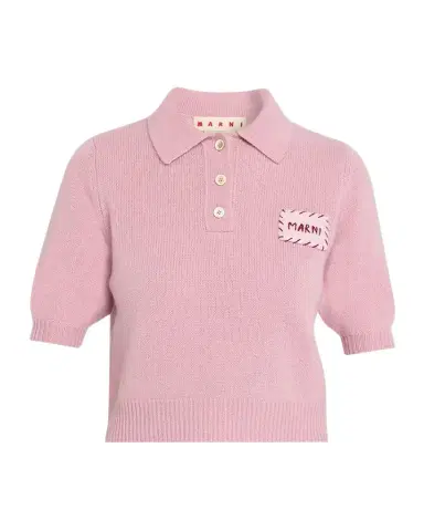 Marni Short-Sleeve Cashmere Crop Polo Sweater | Thumbnail 1