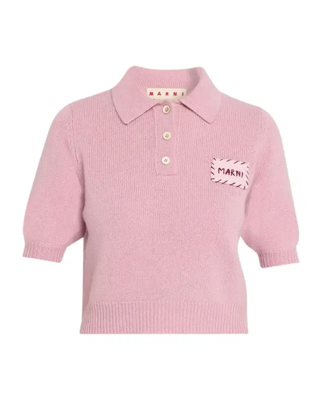 Short-Sleeve Cashmere Crop Polo Sweater
