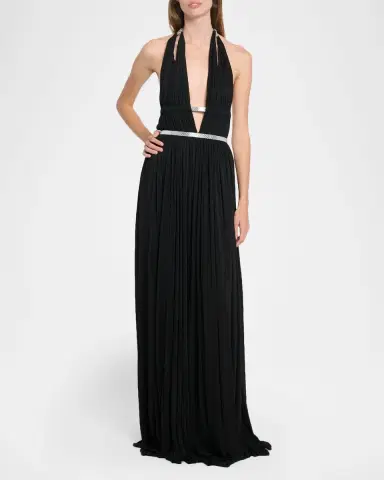 Alaïa Deesse Leather-Trimmed Pleated Jersey Gown | Thumbnail 4