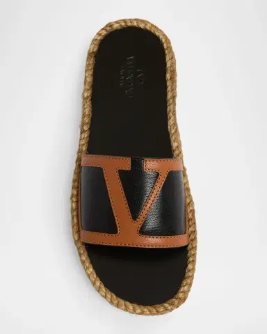 Valentino Garavani Men 's Leather Espadrille Slides | Thumbnail 3