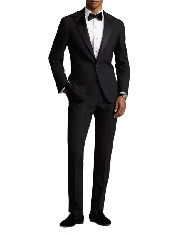Men 's Tailored Fit Wool Barathea Peak Lapel Tuxedo