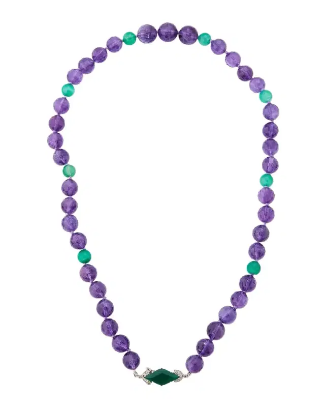 Estate Platinum Amethyst and Green Onyx Necklace with Art Deco Clasp