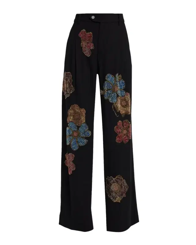 Fleur D 'Or Embellished Baggy Wide-Leg Trousers