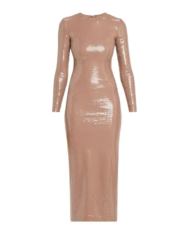 Sequined Long-Sleeve Midi Dress