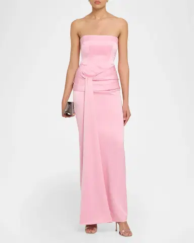 Alex Perry Strapless Draped Satin Crepe Column Gown | Thumbnail 2
