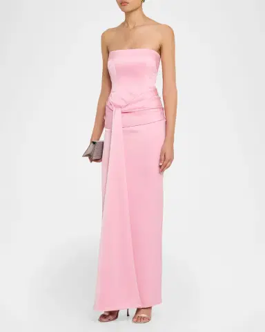 Alex Perry Strapless Draped Satin Crepe Column Gown | Thumbnail 4
