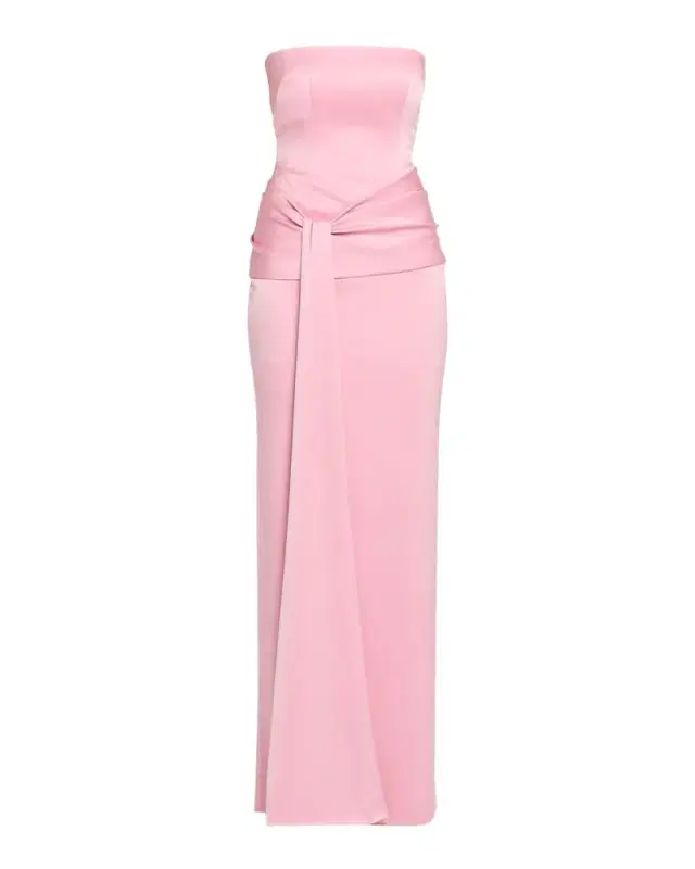Strapless Draped Satin Crepe Column Gown
