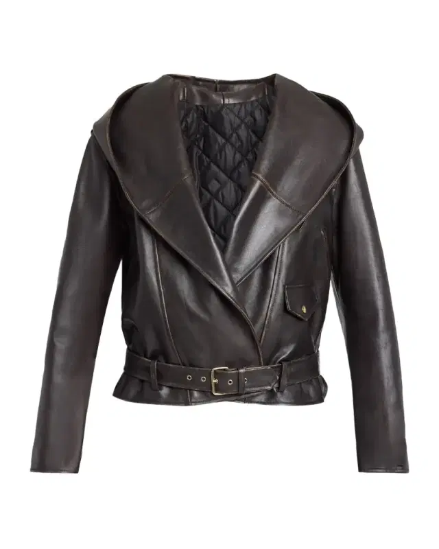 ALAÏA Leather Hooded Biker Jacket