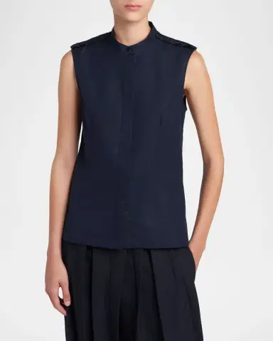 Jil Sander Ruffle-Shoulder Sleeveless Button-Down Shirt | Thumbnail 3