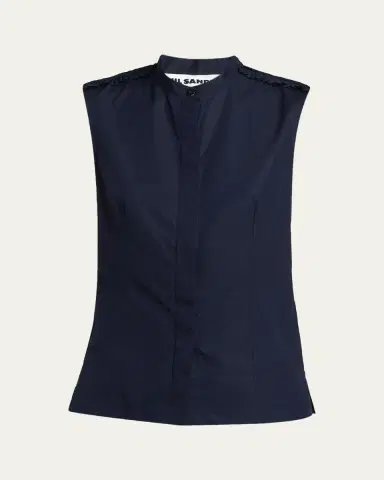 Jil Sander Ruffle-Shoulder Sleeveless Button-Down Shirt | Thumbnail 4