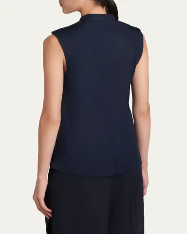 Jil Sander Ruffle-Shoulder Sleeveless Button-Down Shirt | Thumbnail 6