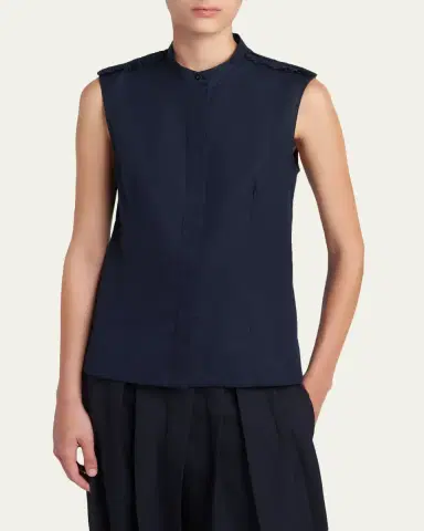 Jil Sander Ruffle-Shoulder Sleeveless Button-Down Shirt | Thumbnail 7