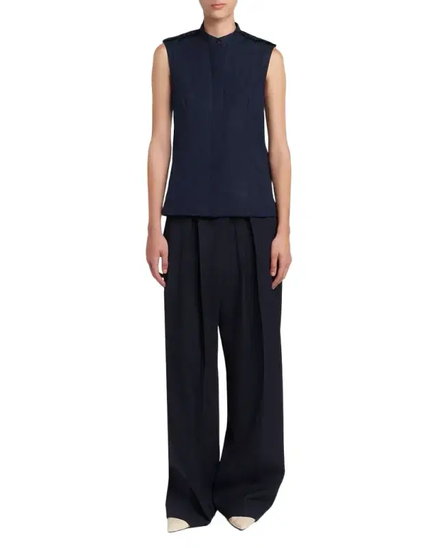 Jil Sander Ruffle-Shoulder Sleeveless Button-Down Shirt