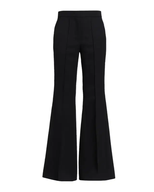 Pintuck Wool Tailored Flared Trousers