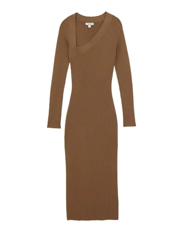 Zeta Asymmetric-Neck Rib-Knit Midi Dress