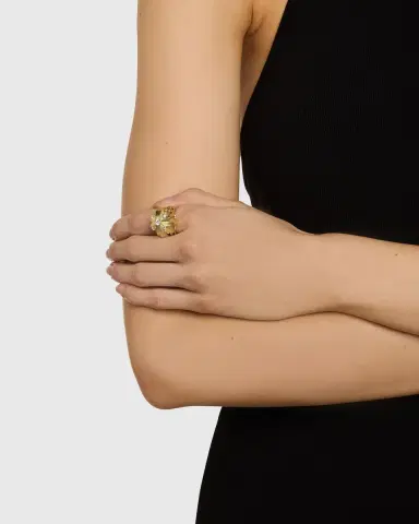 NM Estate Estate 14K Yellow Gold Diamond Floral Leaf Rope Shank Ring, Size 6.5 | Thumbnail 2 NM Estate Estate 14K Yellow Gold Diamond Floral Leaf Rope Shank Ring, Size 6.5 | Thumbnail 2