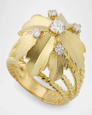 NM Estate Estate 14K Yellow Gold Diamond Floral Leaf Rope Shank Ring, Size 6.5 | Thumbnail 3 NM Estate Estate 14K Yellow Gold Diamond Floral Leaf Rope Shank Ring, Size 6.5 | Thumbnail 3