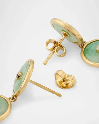 NM Estate Estate 18K Yellow Gold Jadeite Diamond Bezel Set Dangle Drop Earrings | Thumbnail 4 NM Estate Estate 18K Yellow Gold Jadeite Diamond Bezel Set Dangle Drop Earrings | Thumbnail 4